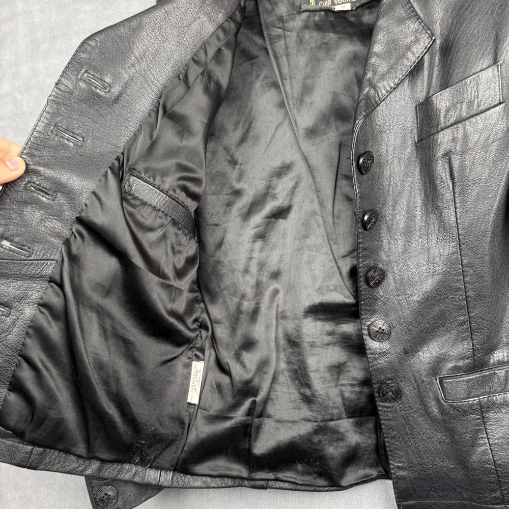 Vintage LEATHERS MASTER Black‎ Genuine Leather Blazer Jacket Womens M Button - Picture 5 of 6
